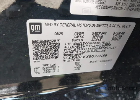 2025 Chevrolet Silverado 2Wd Short Bed Custom из США, поврежденный, VIN 3GCPABEKXSG372185